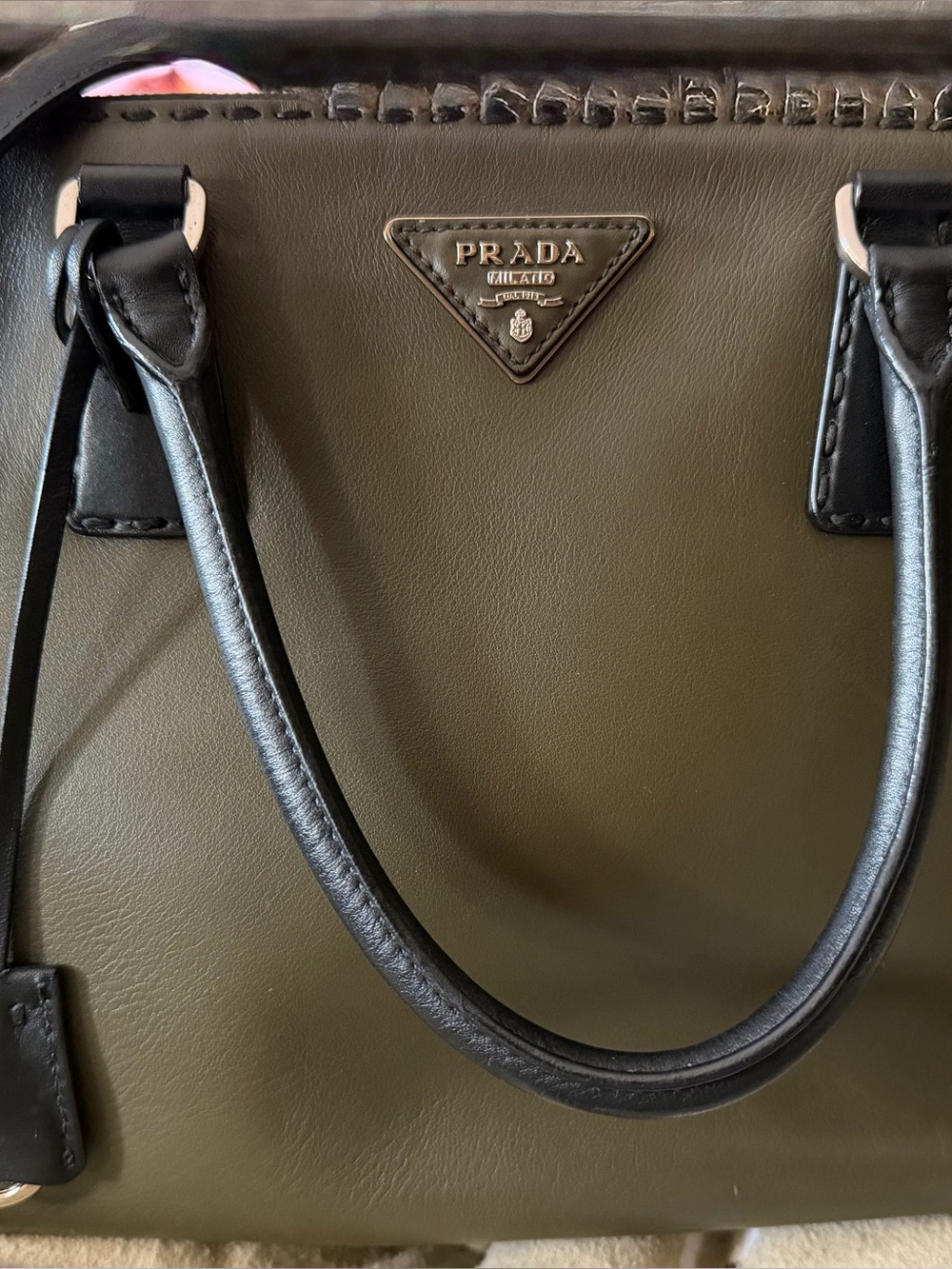 Prada “City Calf” Olive Green & Black Leather Satchel Crossbody / Shoulder Bag!